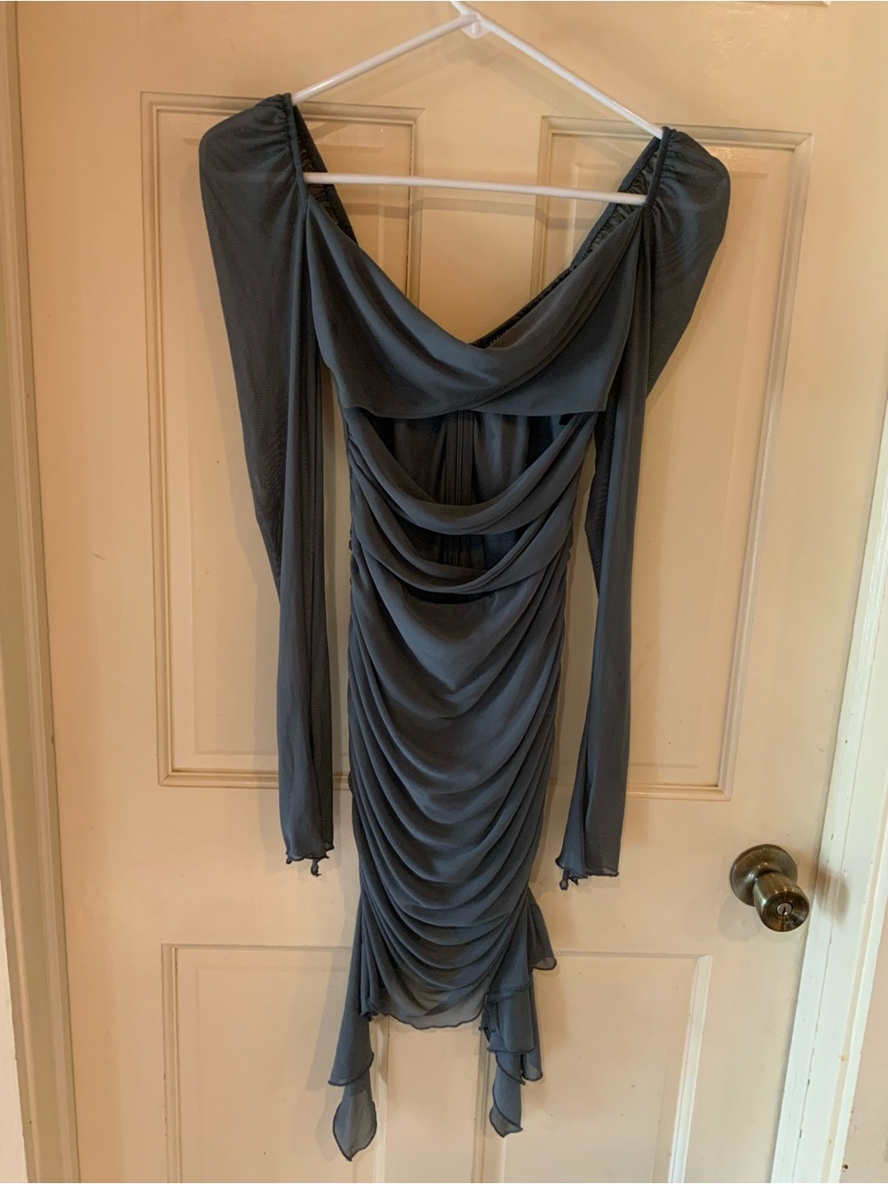 Stunning Sheer Mesh Ruched Off-The-Shoulder Mini Dress